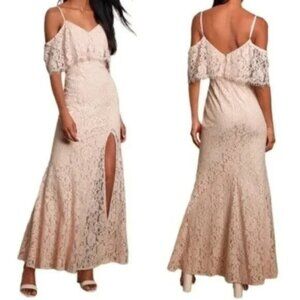 LULUS Women Caterina Maxi Dress Sz M Light Pink Eyelet Elegant Event Party 7-3